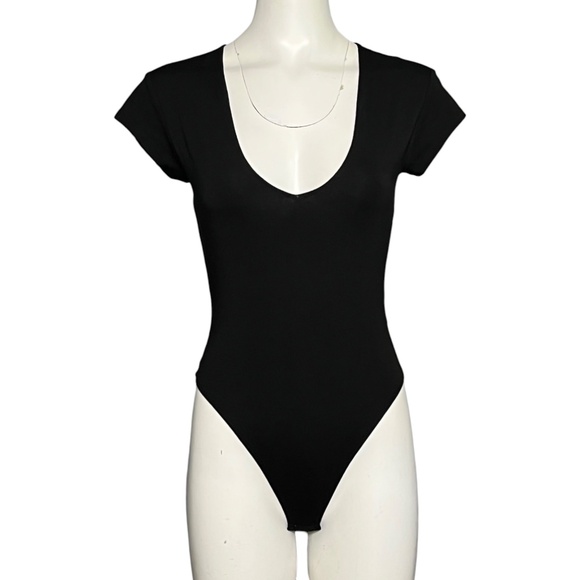 ATM Anthony Thomas Melillo Pima Cotton Deep V Neck T-Shirt Style Bodysuit Size M - Picture 1 of 6
